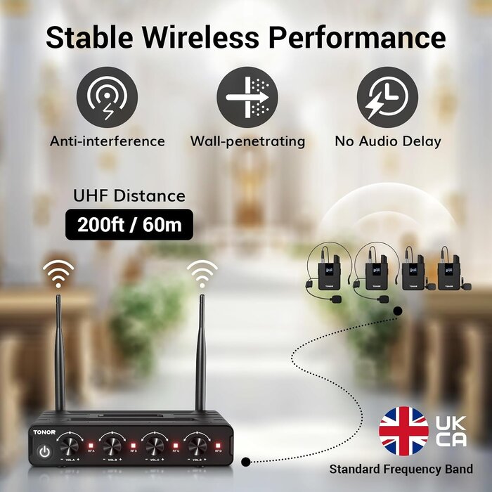 Système de microphones sans fil UHF 4 canaux - Jusqu'à 35% de remise