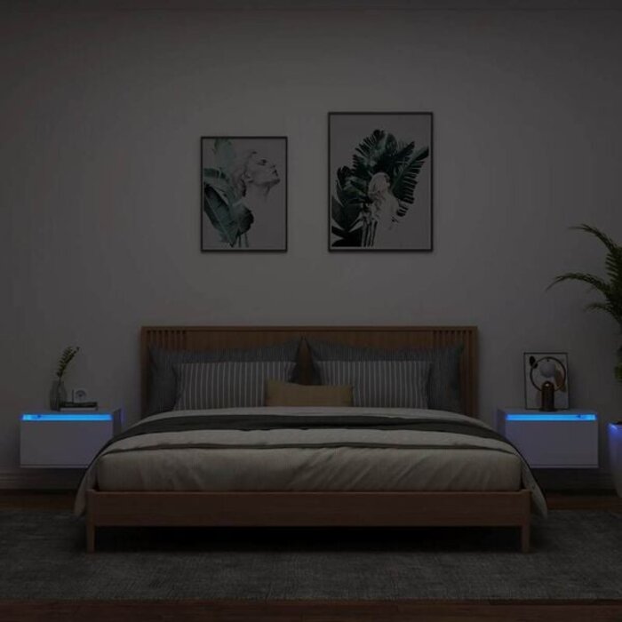 Lot de 2 tables de chevet murales LED - Blanc - Jusqu'à -40%