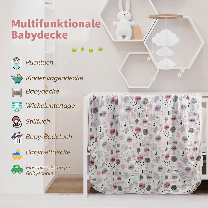 Couverture Mousseline 110x150cm Motif Lapin - Jusqu'à -32%