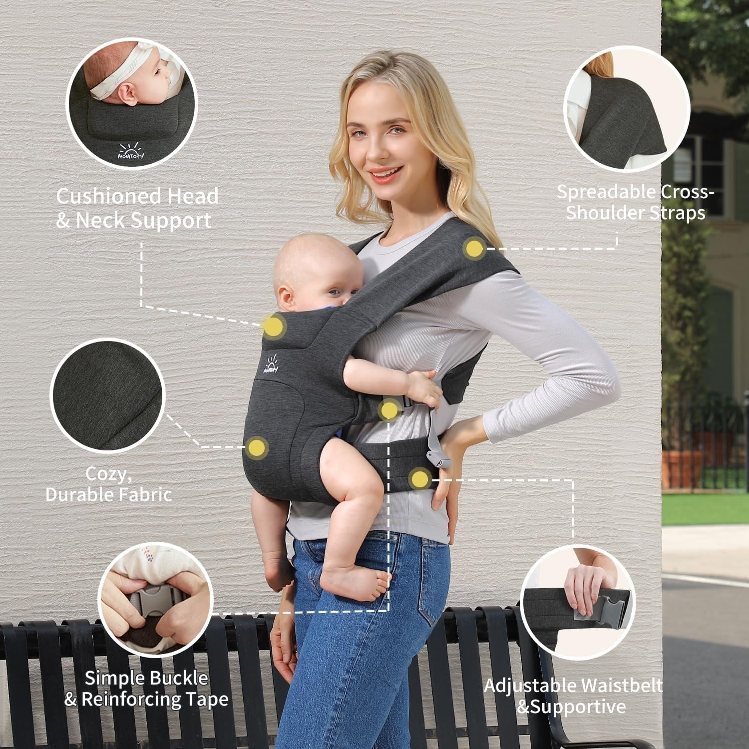 Porte-bébé ergonomique - Position en M - Gris - Jusqu'à -39% de réduction