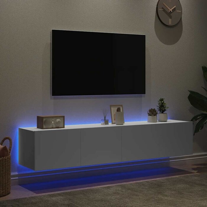 Lot de 2 meubles TV muraux LED - Blanc - Jusqu'à -41%