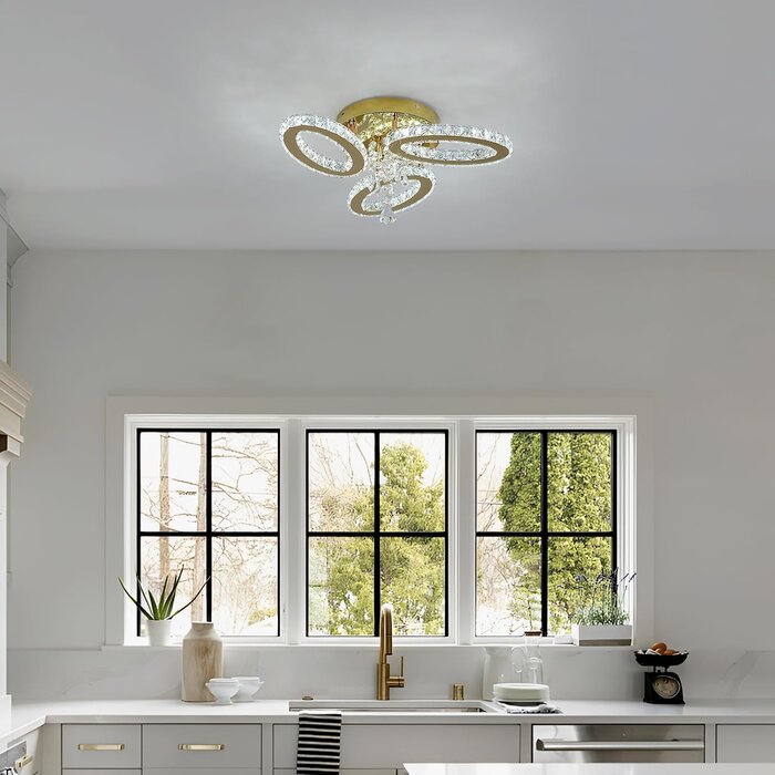 Plafonnier LED moderne 3 ovales dorés & cristal K9 | Jusqu'à -36%