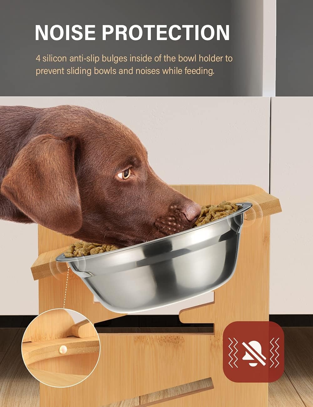 Gamelle surélevée réglable pour chien - Bambou & Inox - Jusqu'à -33%