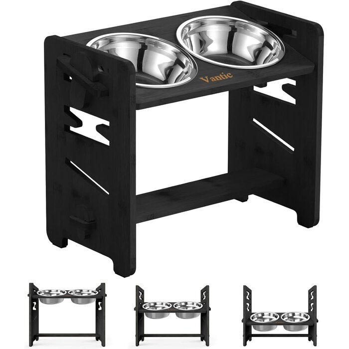 Gamelle surélevée réglable pour chien - Bambou & Inox - Jusqu'à -33%