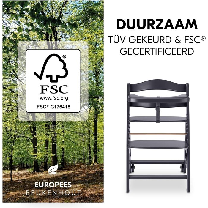 Chaise haute évolutive bois - Gris foncé - Jusqu'à -35% en outlet