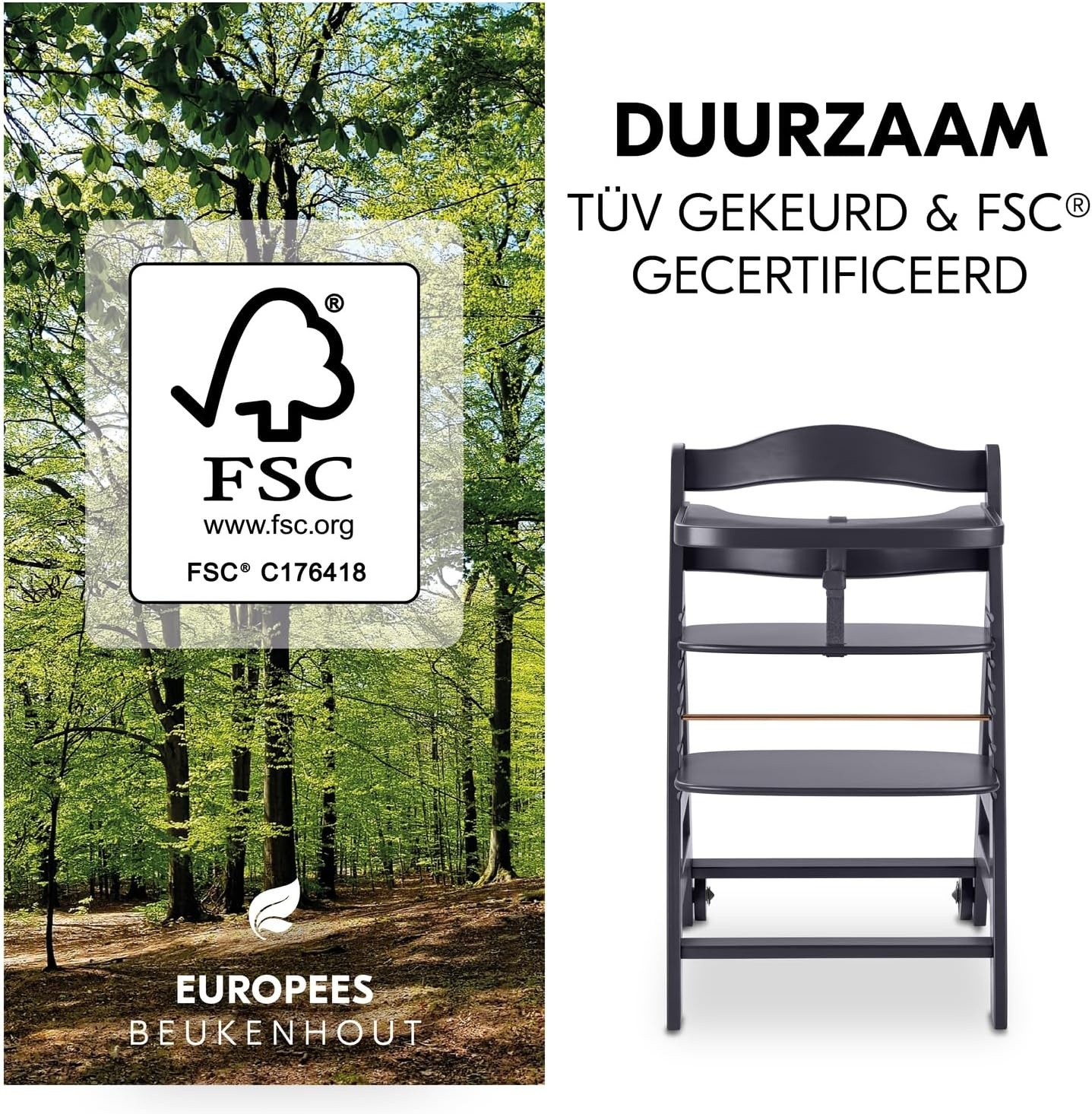 Chaise haute évolutive bois - Gris foncé - Jusqu'à -35% en outlet