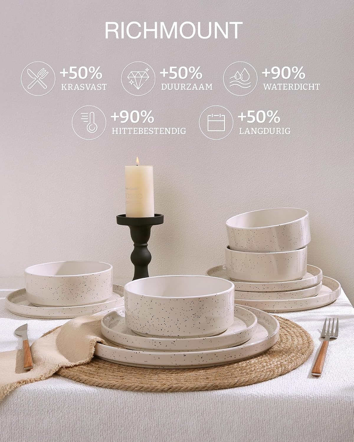 Service de vaisselle 12 pièces Nebula - Blanc crème - Jusqu'à 29% de remise