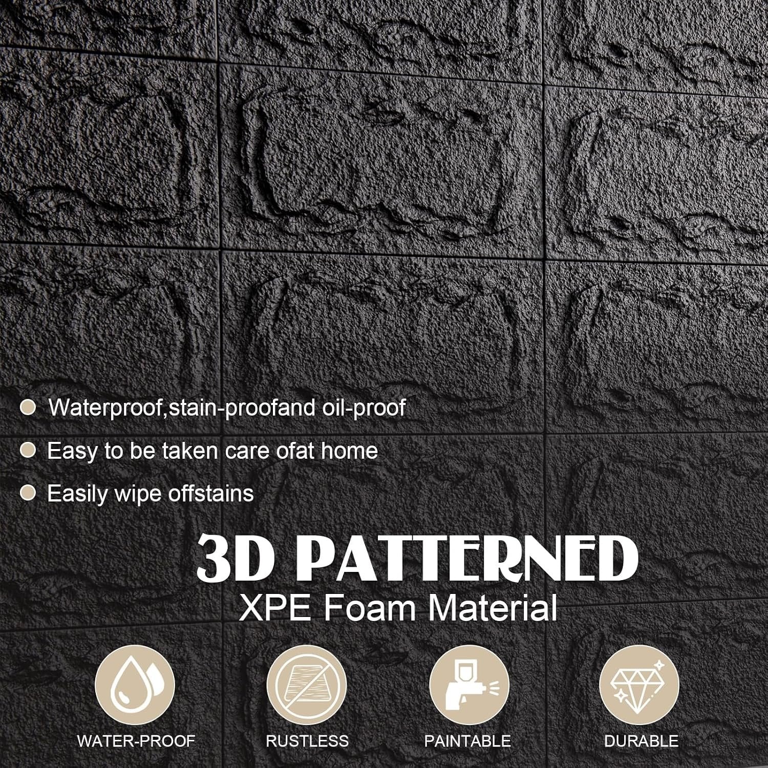 Lot de 10 panneaux muraux 3D pierre noire - Jusqu'à 29% de réduction