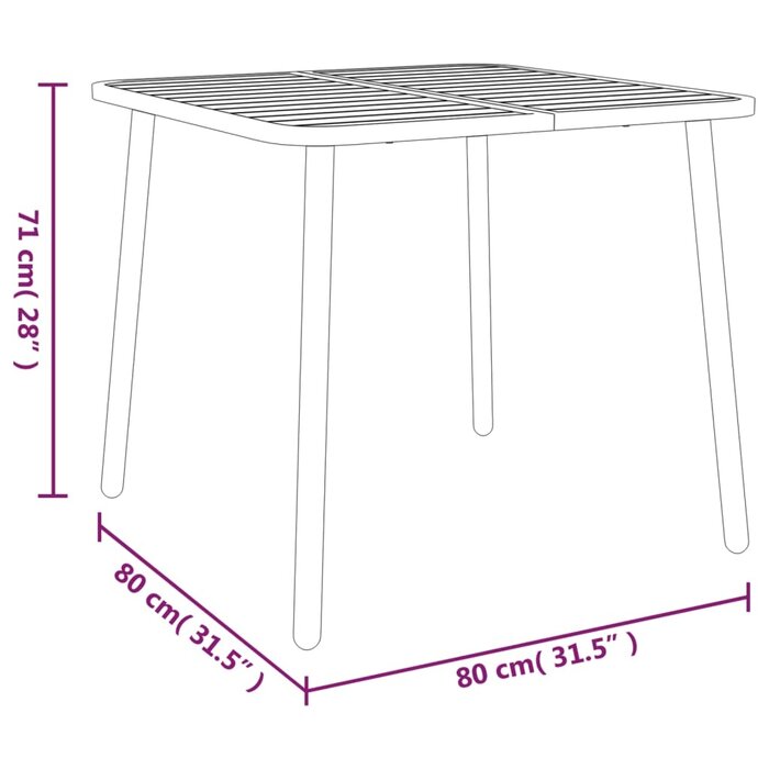 Table de jardin carrée 80x80 cm en acier - Anthracite - Jusqu'à -34%