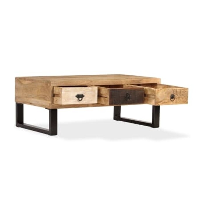 Table basse industrielle en bois de manguier - 3 tiroirs - Jusqu'à -35%