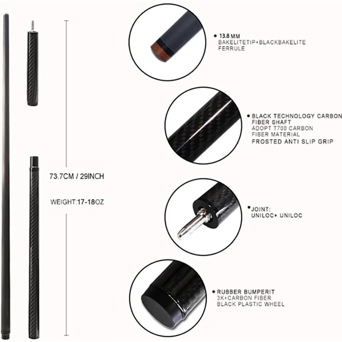 Queue de billard en fibre de carbone 124 cm - Jusqu'à 35% de réduction