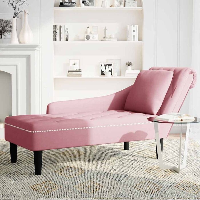 Chaise longue velours rose avec accoudoir - Jusqu'à -35% en Outlet