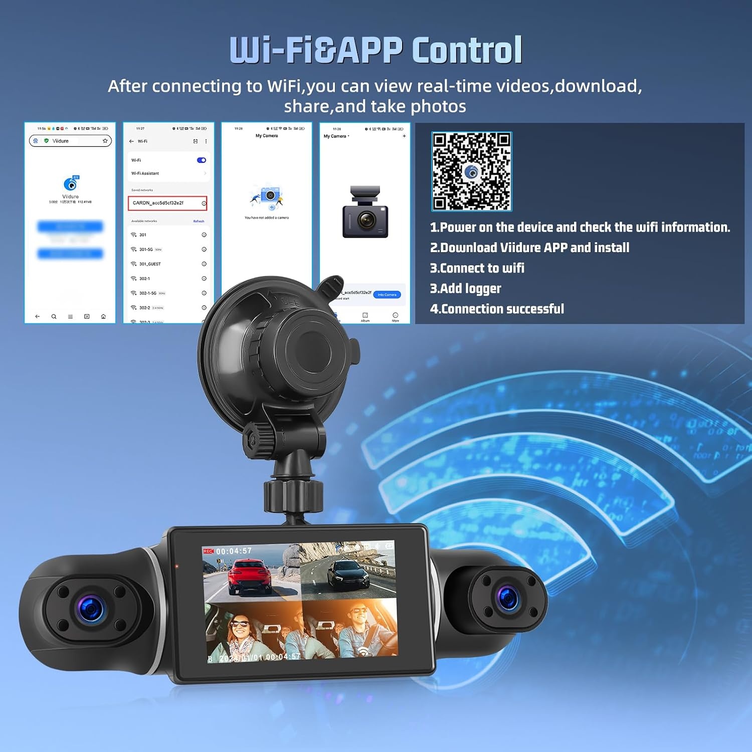 Dashcam 4 canaux 1080p WiFi avec vision nocturne - Jusqu'à -34%