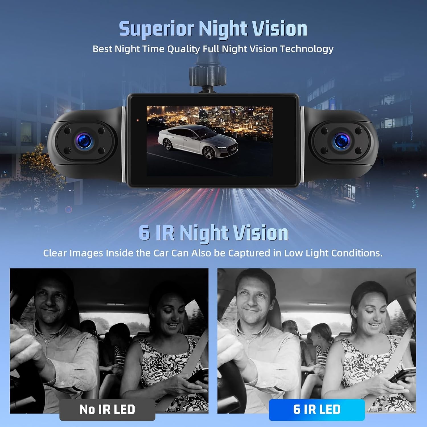 Dashcam 4 canaux 1080p WiFi avec vision nocturne - Jusqu'à -34%