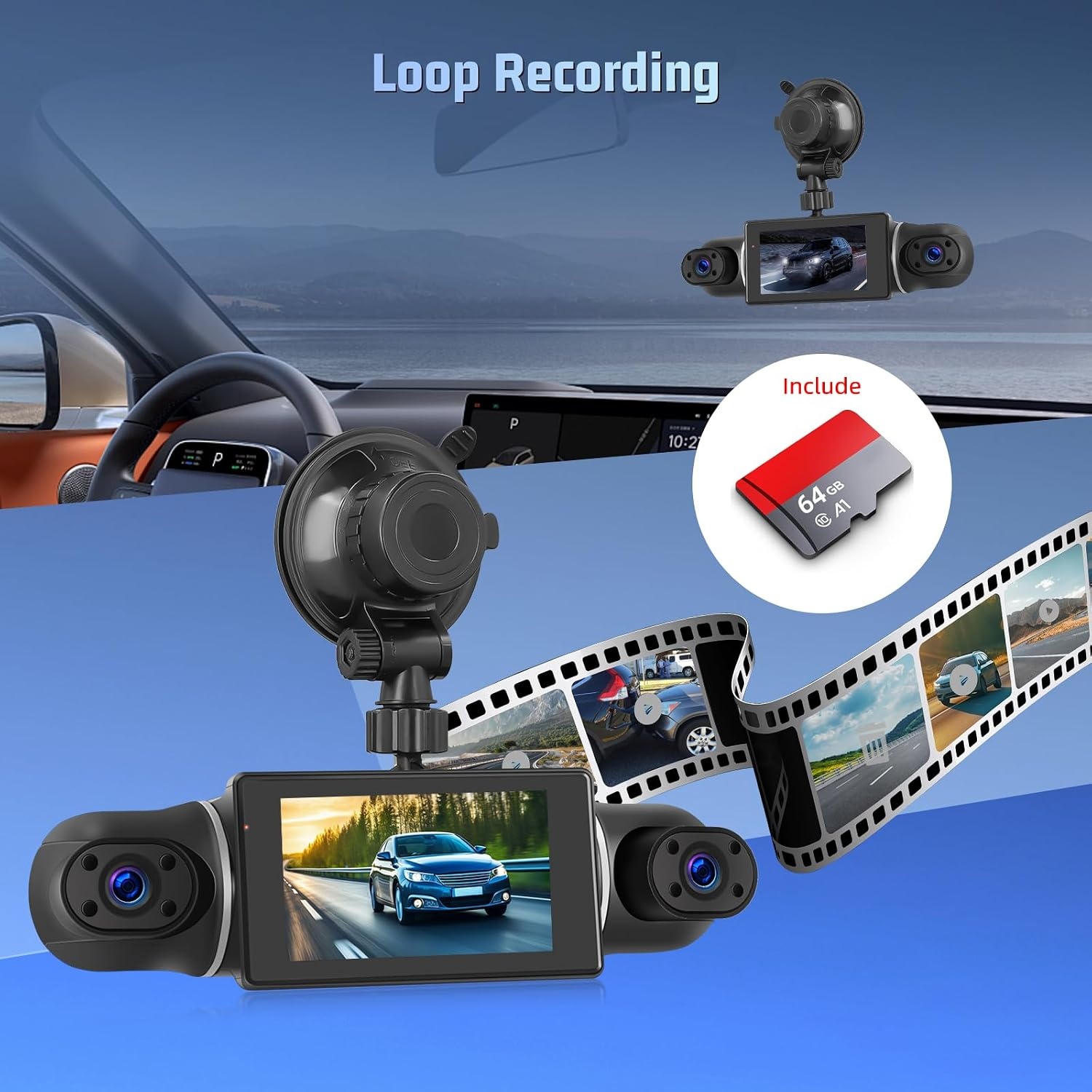 Dashcam 4 canaux 1080p WiFi avec vision nocturne - Jusqu'à -34%