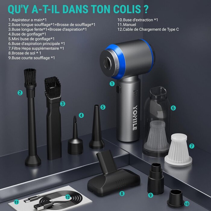 Mini Aspirateur Sans Fil 4-en-1 - 25000Pa - Bleu - Jusqu'à -27%