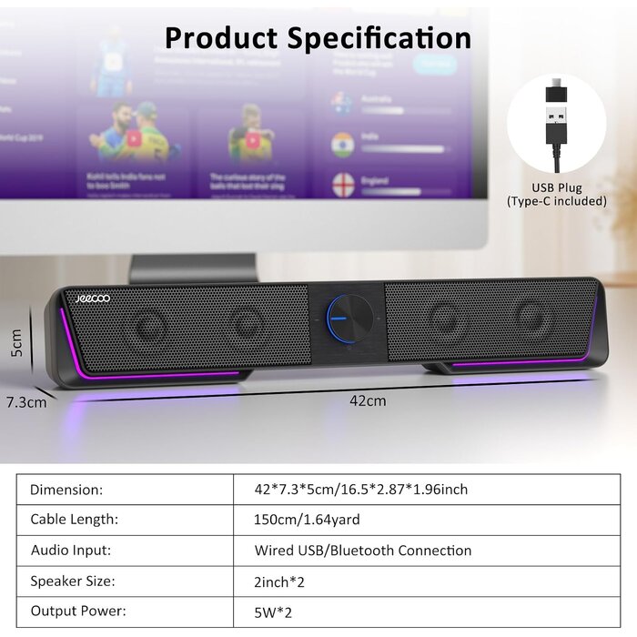 Enceintes PC 2.0 USB-C & Bluetooth avec LED - Jusqu'à -31% sur l'outlet