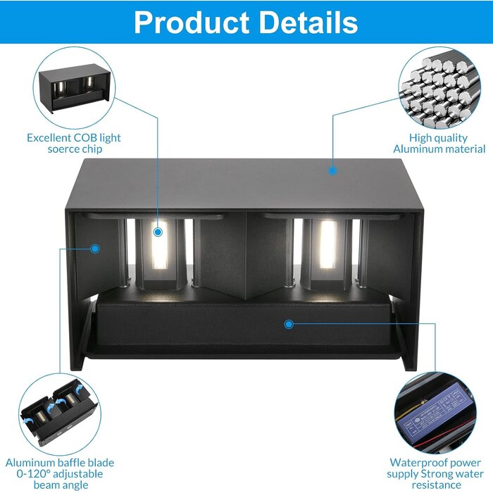 Lot de 4 appliques LED extérieures IP65 - Réglables - Jusqu'à -35%