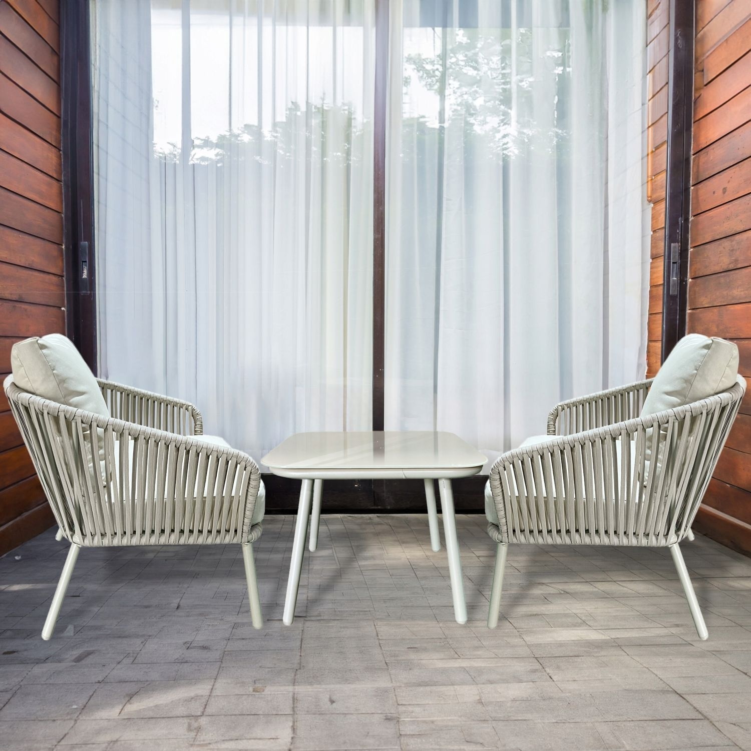Salon de jardin 3 pièces beige en résine tressée - Jusqu'à -35%