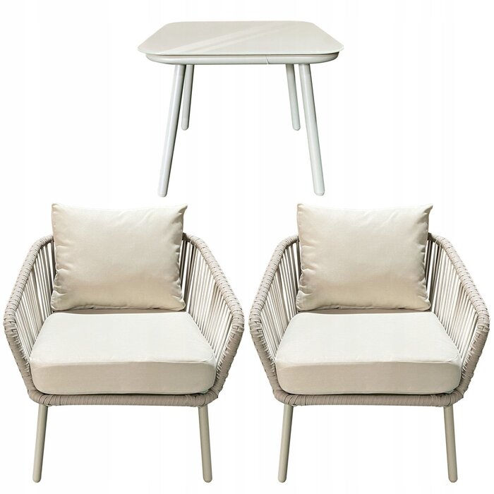 Salon de jardin 3 pièces beige en résine tressée - Jusqu'à -35%