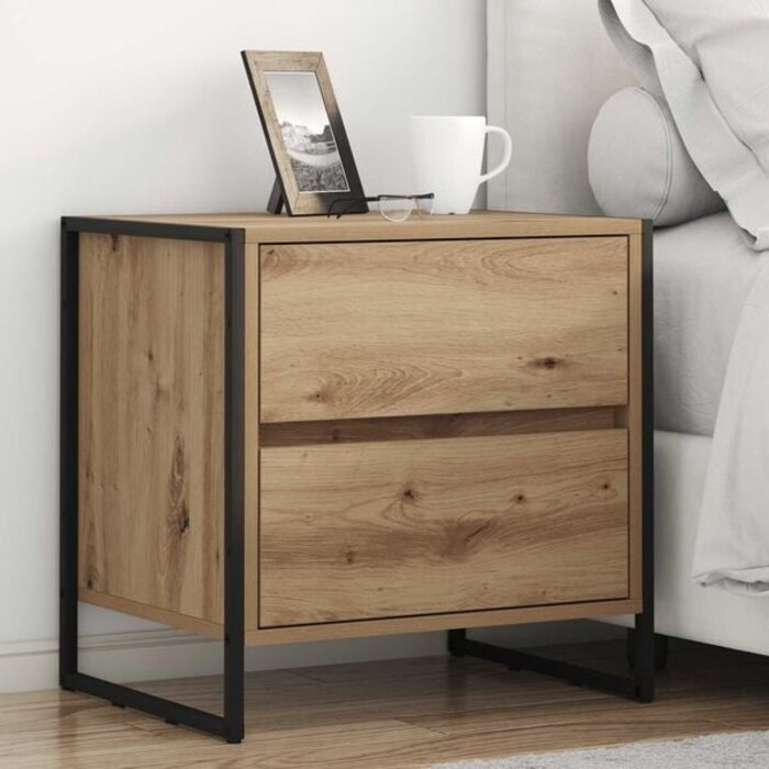 Lot de 2 tables de chevet style industriel - Chêne - Jusqu'à -34%