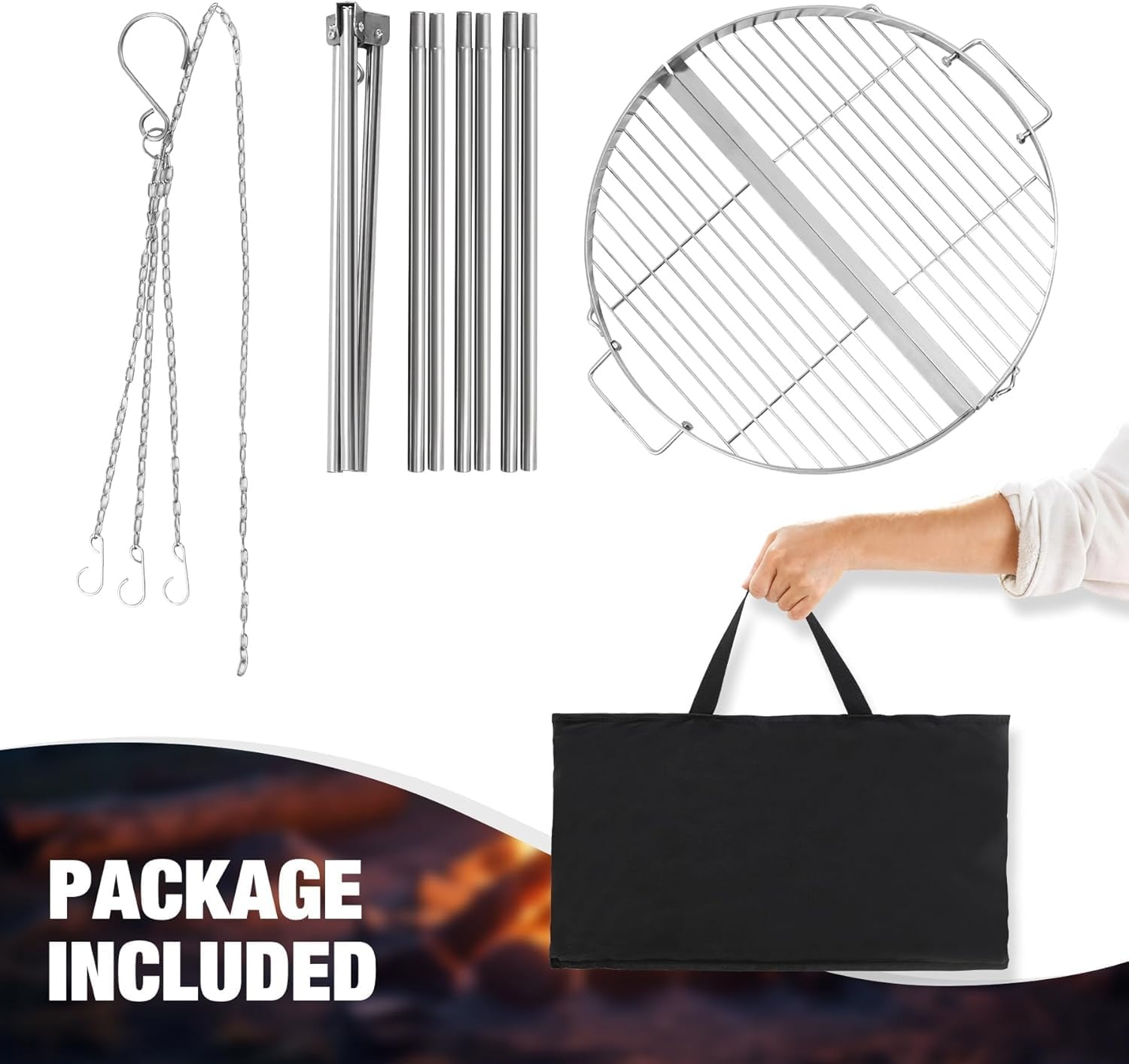 Trépied de barbecue pivotant avec grille suspendue - Jusqu'à 34% de réduction