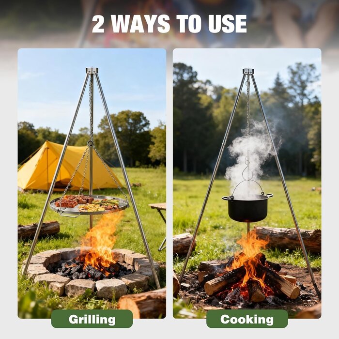 Trépied de barbecue pivotant avec grille suspendue - Jusqu'à 34% de réduction