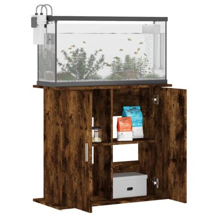 Meuble support pour aquarium 81 cm - Chêne fumé - Jusqu'à -34% en Outlet