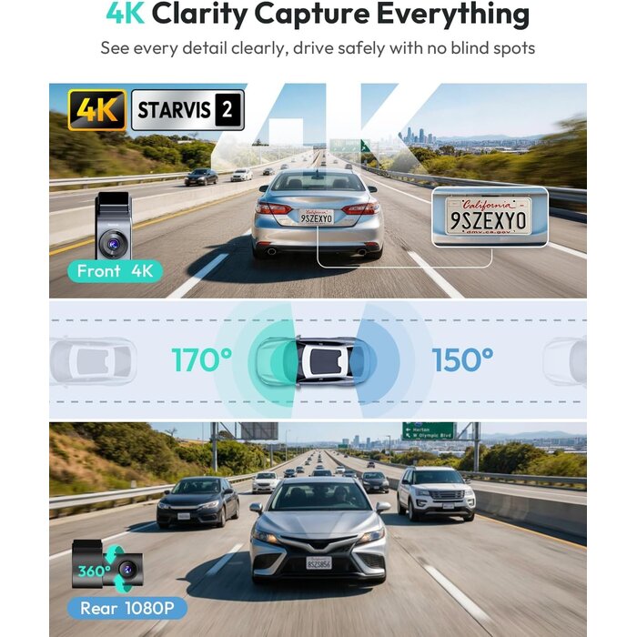Dashcam 4K Avant & Arrière avec GPS et Wi-Fi - Jusqu'à -35%