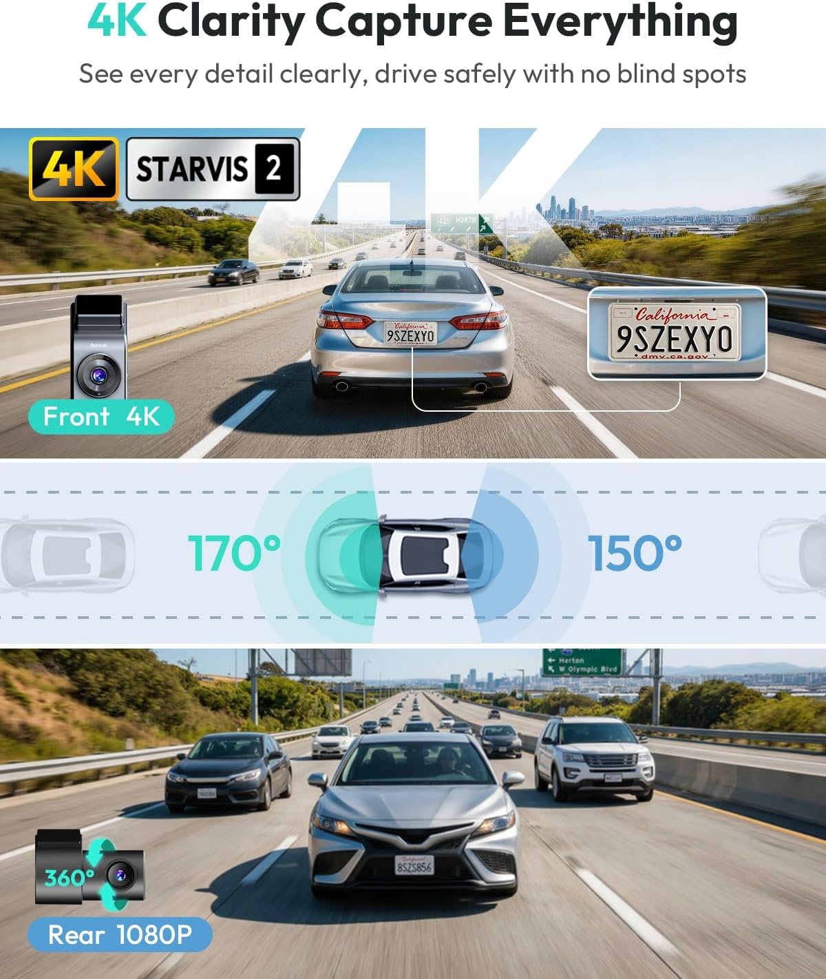 Dashcam 4K Avant & Arrière avec GPS et Wi-Fi - Jusqu'à -35%