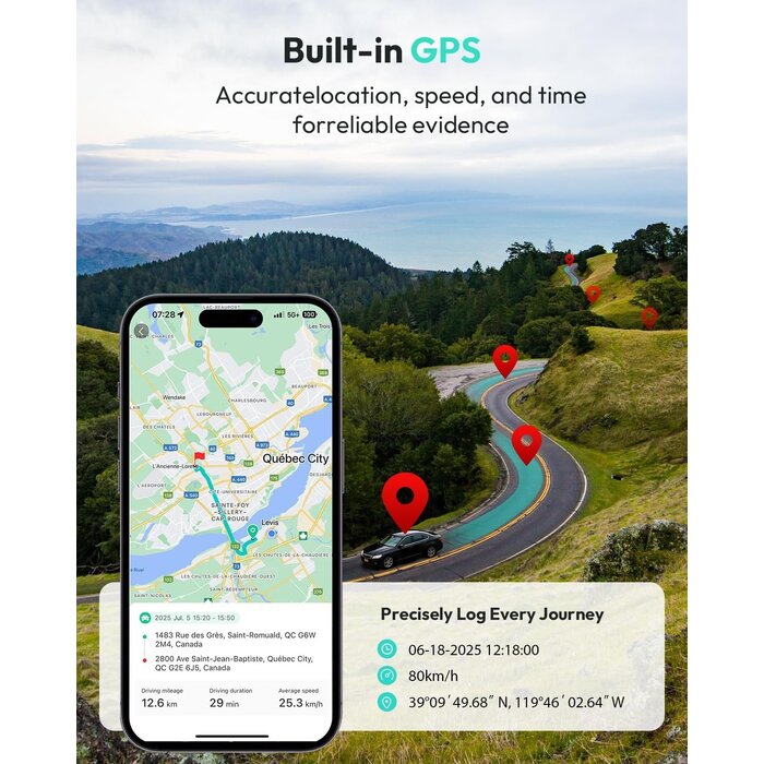 Dashcam 4K Avant & Arrière avec GPS et Wi-Fi - Jusqu'à -35%