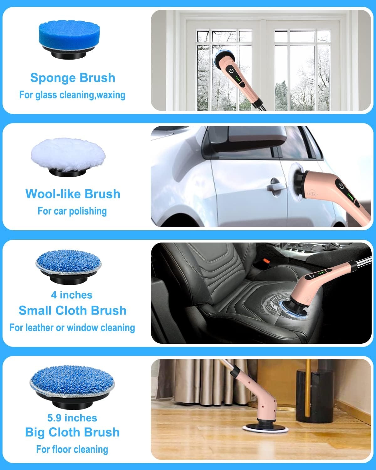 Brosse de nettoyage électrique télescopique - 8 têtes - Jusqu'à -34%