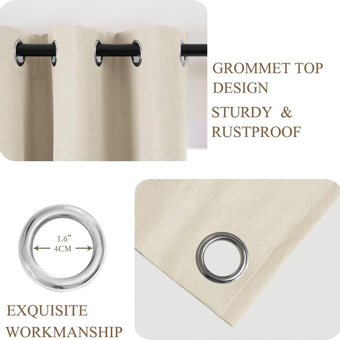 Rideaux occultants aspect lin beige 132x245cm - Lot de 2 - Jusqu'à 28% de remise