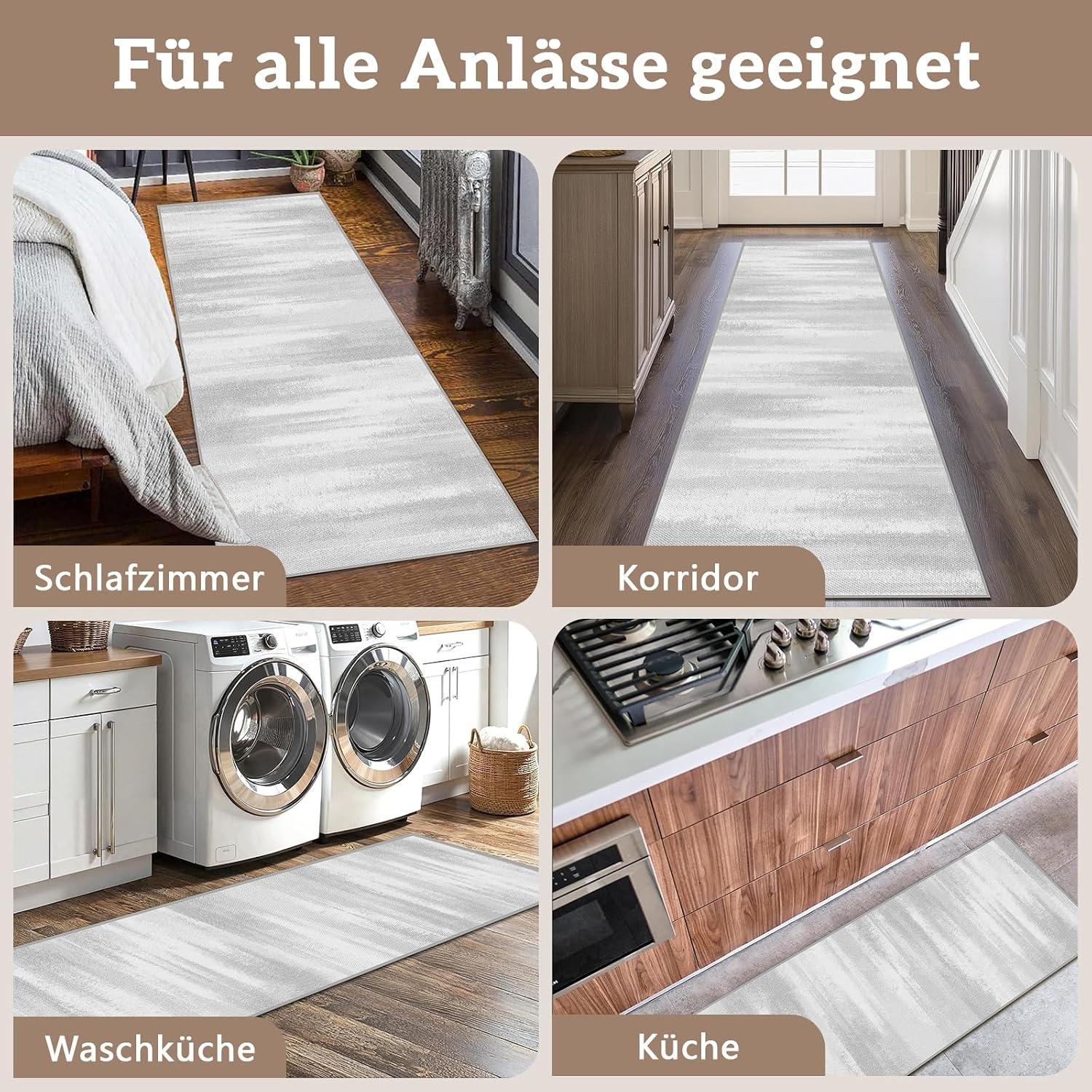 Tapis de couloir ou cuisine antidérapant gris 80x150cm - Jusqu'à -31%