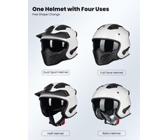 Casque moto jet vintage blanc à mentonnière amovible - Jusqu'à -60%