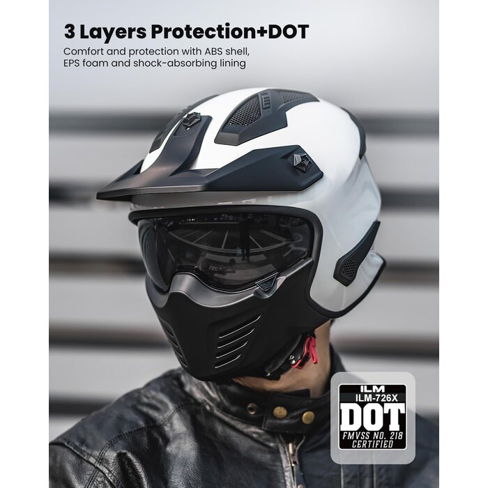 Casque Moto Jet Vintage Blanc Mentonnière Amovible - Jusqu'à 63% de remise
