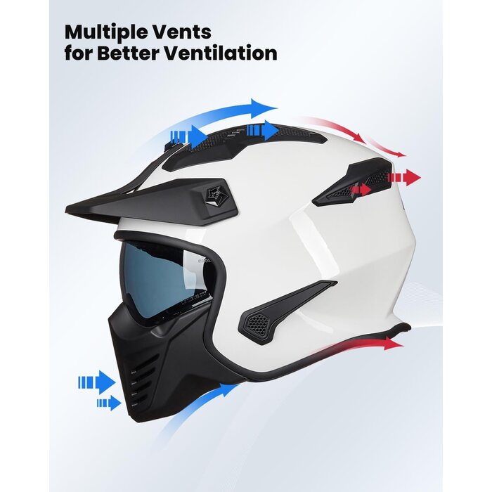 Casque Moto Jet Vintage Blanc Mentonnière Amovible - Jusqu'à 63% de remise