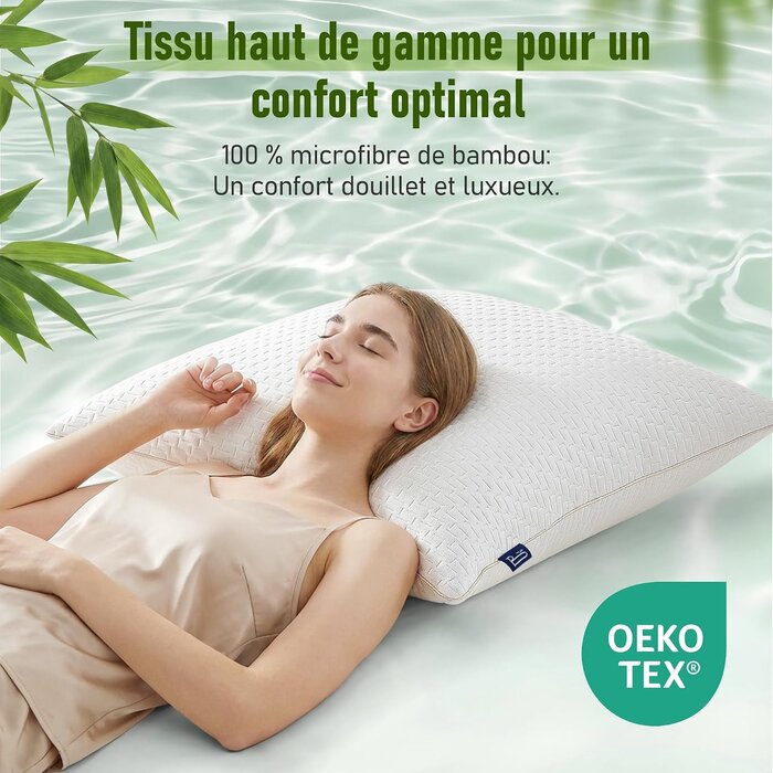 Lot de 2 Oreillers Bambou 60x60cm - Confort Ergonomique - Jusqu'à -33%