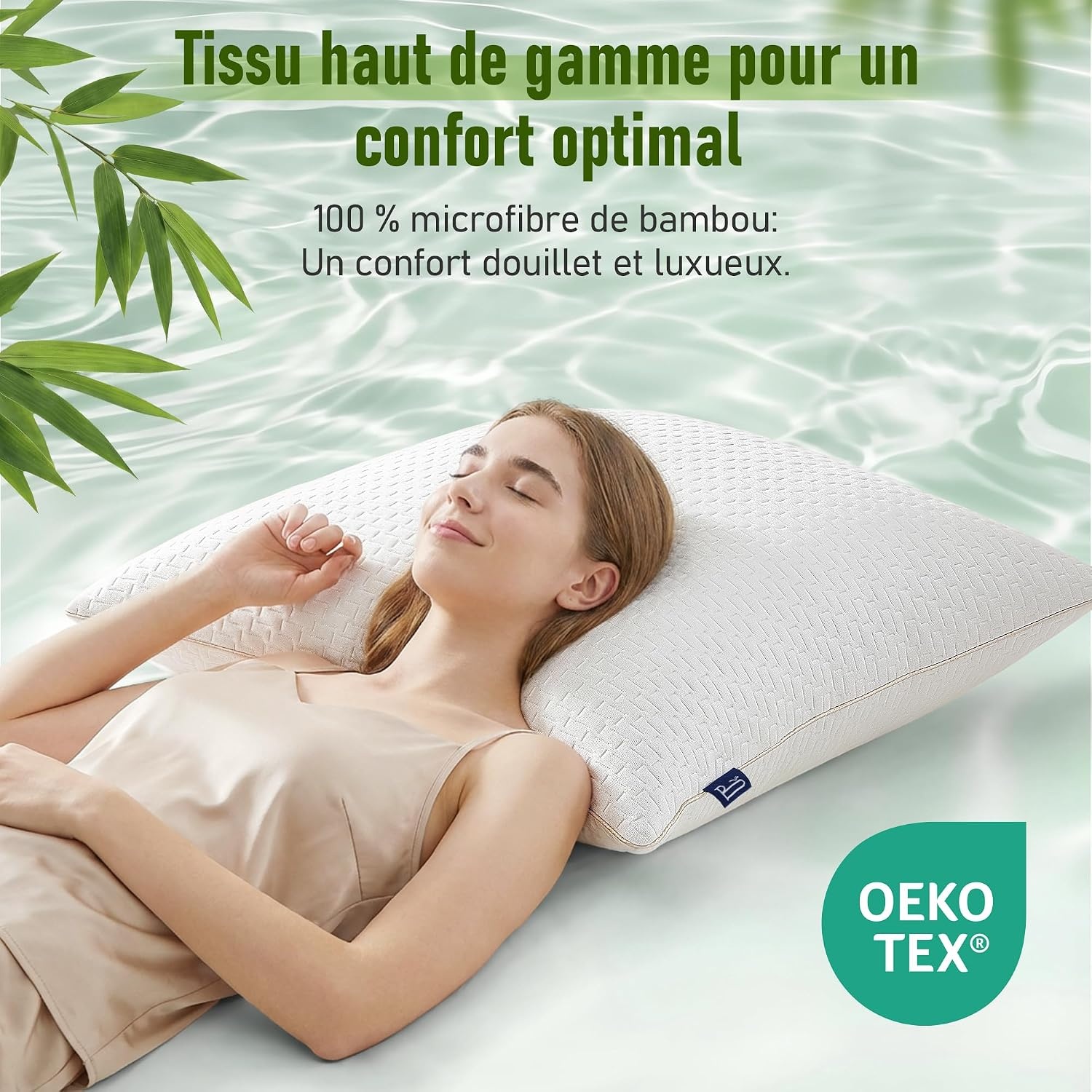 Lot de 2 Oreillers Bambou 60x60cm - Confort Ergonomique - Jusqu'à -33%
