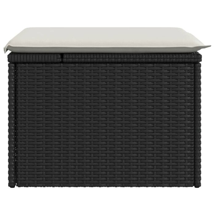 Tabouret de jardin avec coussin en rotin noir - Jusqu'à 33% de réduction