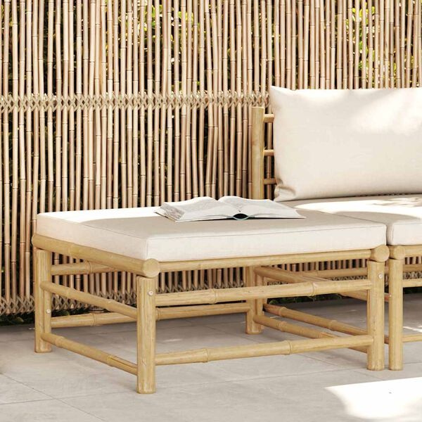 Repose-pieds de jardin en bambou et coussin crème - Jusqu'à 34% de remise