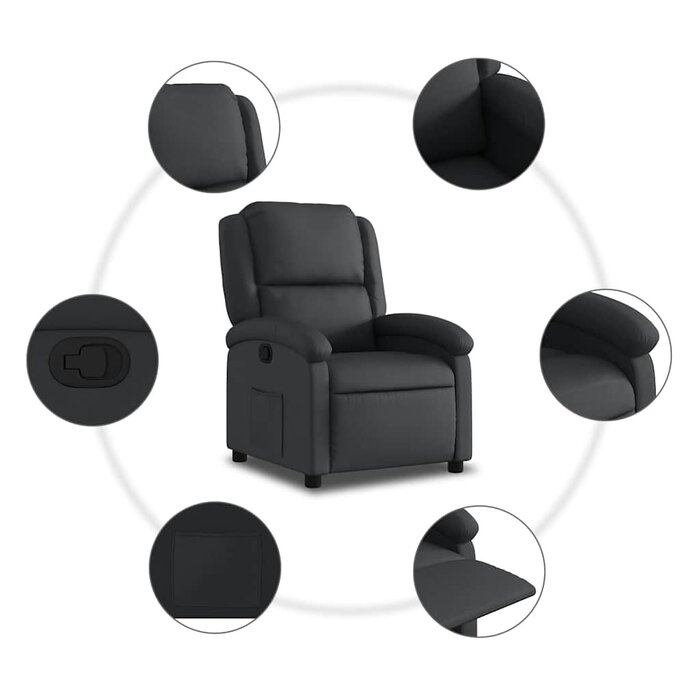 Fauteuil inclinable en cuir véritable noir - Jusqu'à -35%