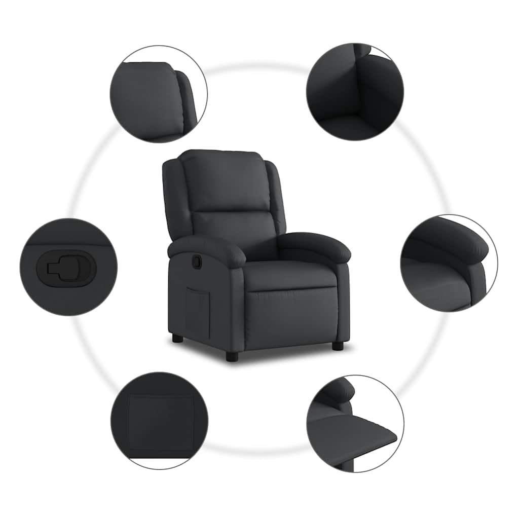 Fauteuil inclinable en cuir véritable noir - Jusqu'à -35%