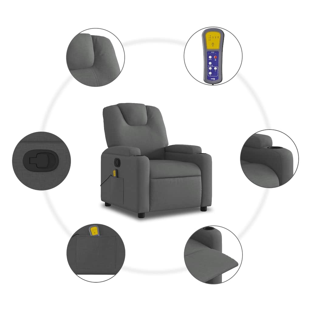 Vidaxl Fauteuil de massage inclinable gris foncé - Jusqu'à 35% de remise