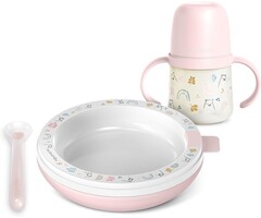 Set de vaisselle pour bébé avec assiette thermique - Rose - Jusqu'à -58%