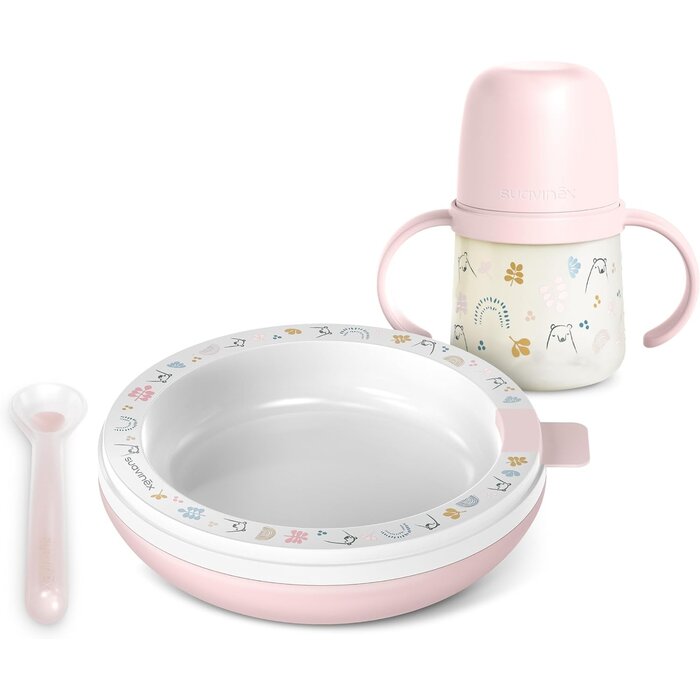 Set de vaisselle pour bébé avec assiette thermique - Rose - Jusqu'à -58%