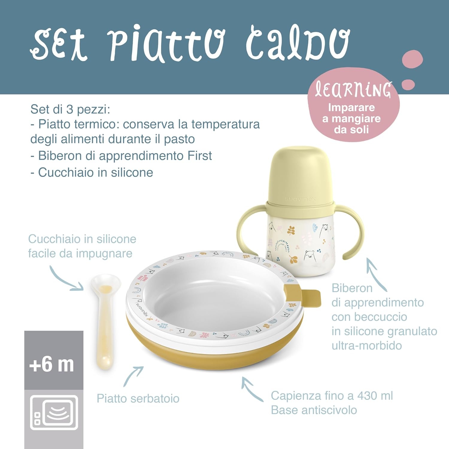 Set de vaisselle pour bébé avec assiette thermique - Rose - Jusqu'à -58%