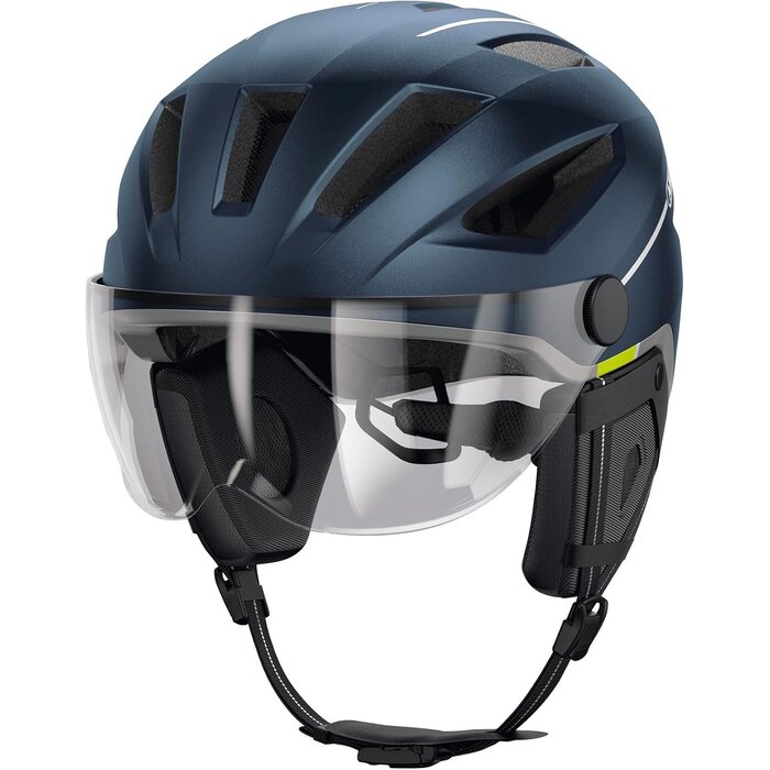 Casque vélo électrique à visière et LED - Bleu mat - Jusqu'à 30% de réduction