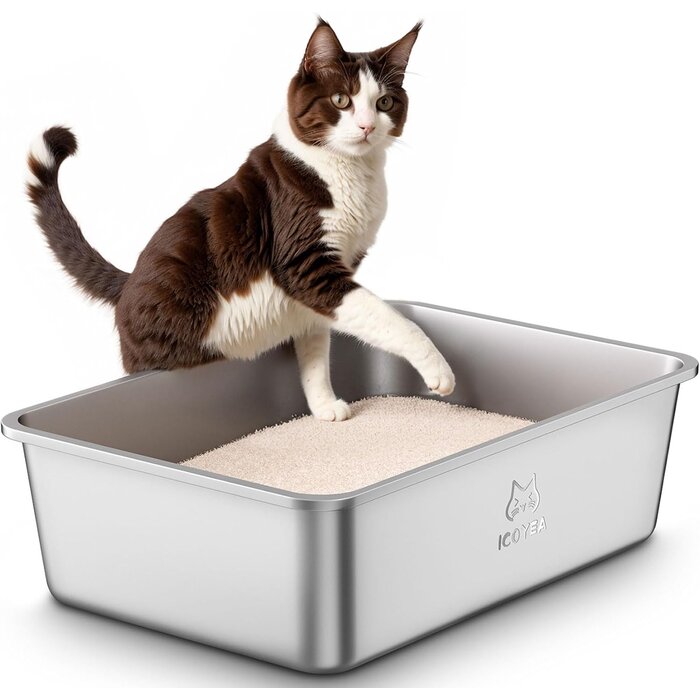 Bac à litière XXL en acier inoxydable pour grands chats - Jusqu'à 33% de remise