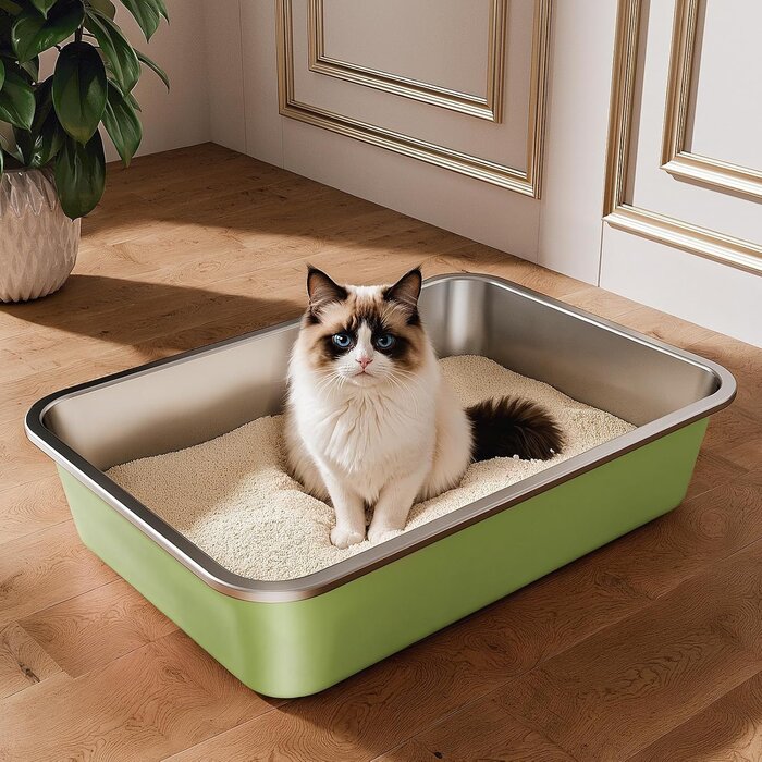 Bac à litière XXL en acier inoxydable pour grands chats - Jusqu'à 33% de remise